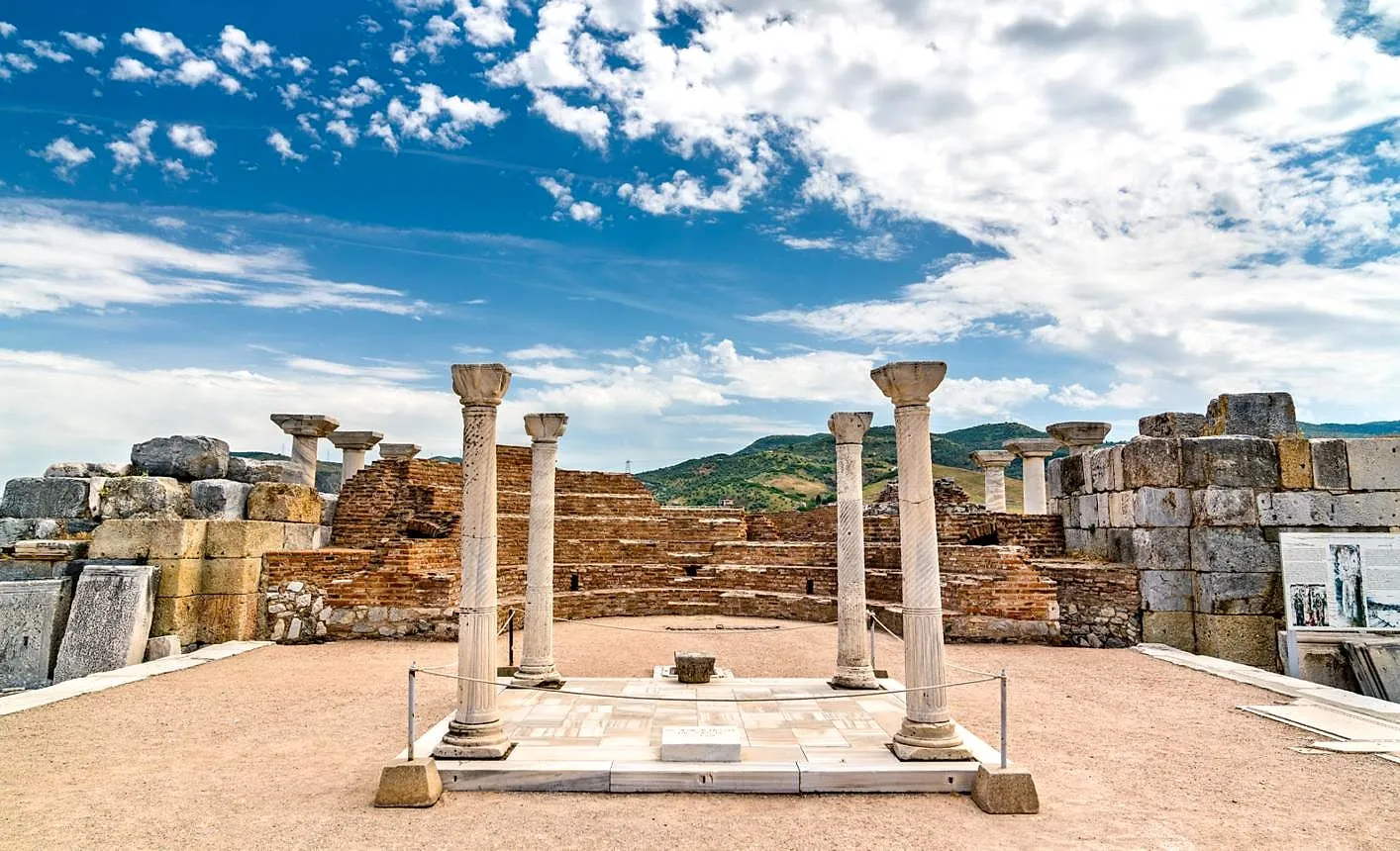 Marble columns and walls of the Church of Mary at Ephesus