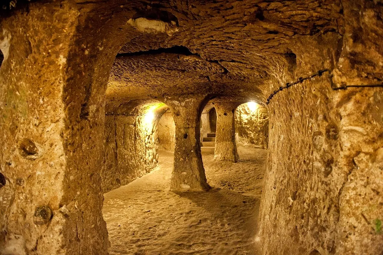 Lit passages carved deep inside an underground city
