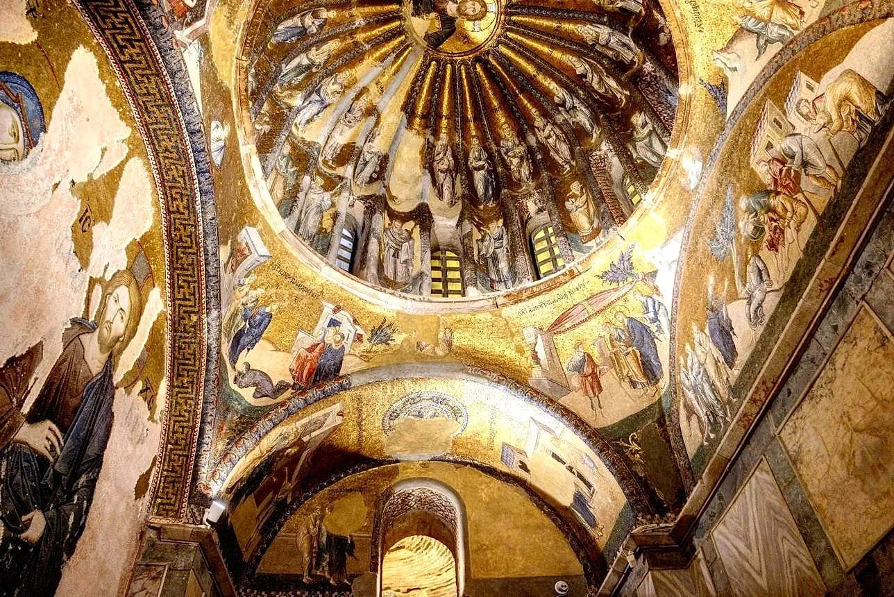 Golden mosaics in the domes of the Chora Church
