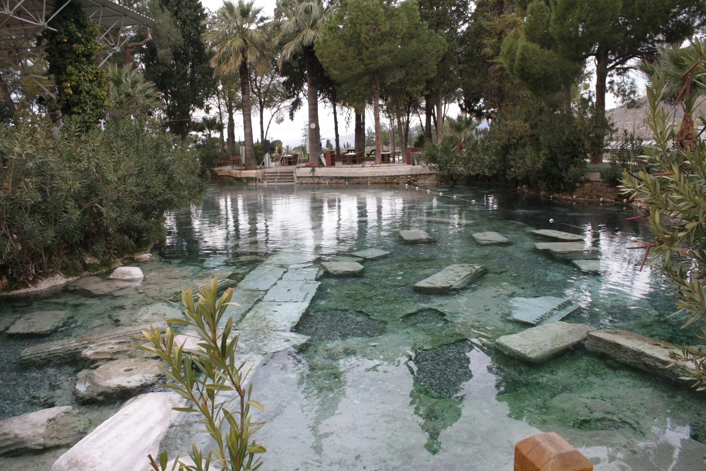 Clear water and fallen columns in the Antique Pool