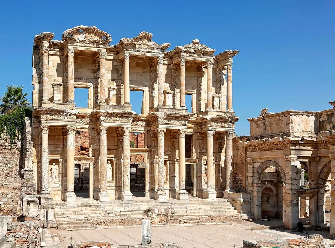 The two-storey facade of the Library of Celsus in Ephesus