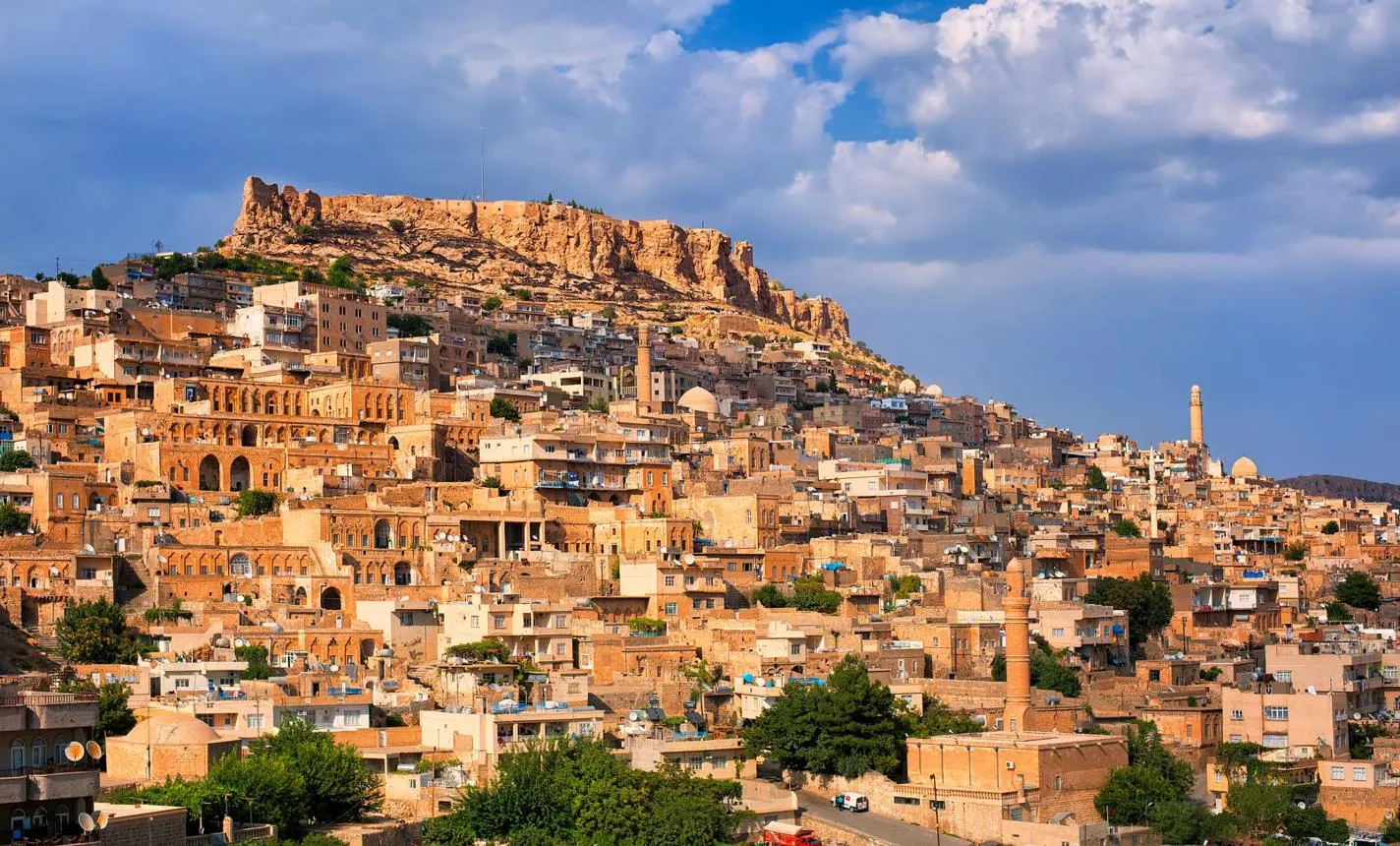 Mardin's honey-coloured stone houses climbing the hill below the citadel