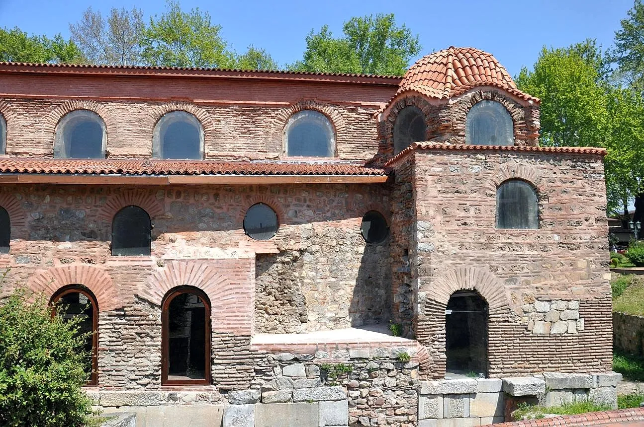The brick and stone walls of Hagia Sophia in İznik