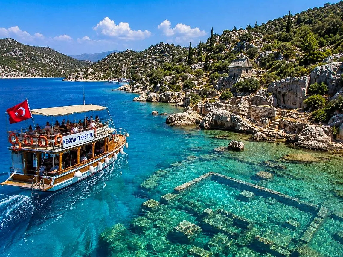 A boat over the sunken city of Kekova