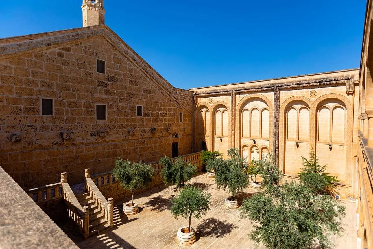The golden stone courtyard of Mor Gabriel Monastery