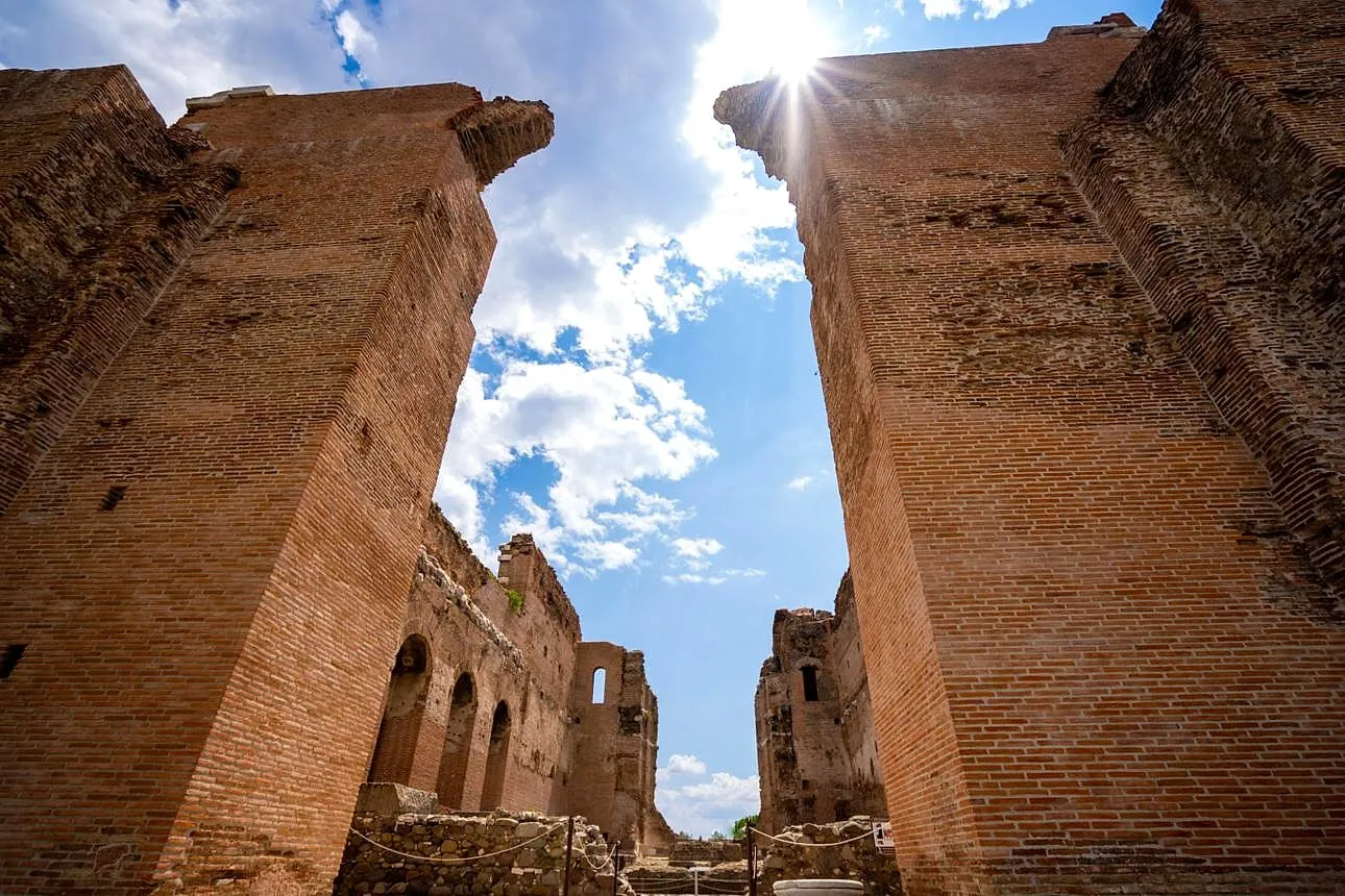 The towering red-brick walls of the Red Basilica at Pergamon