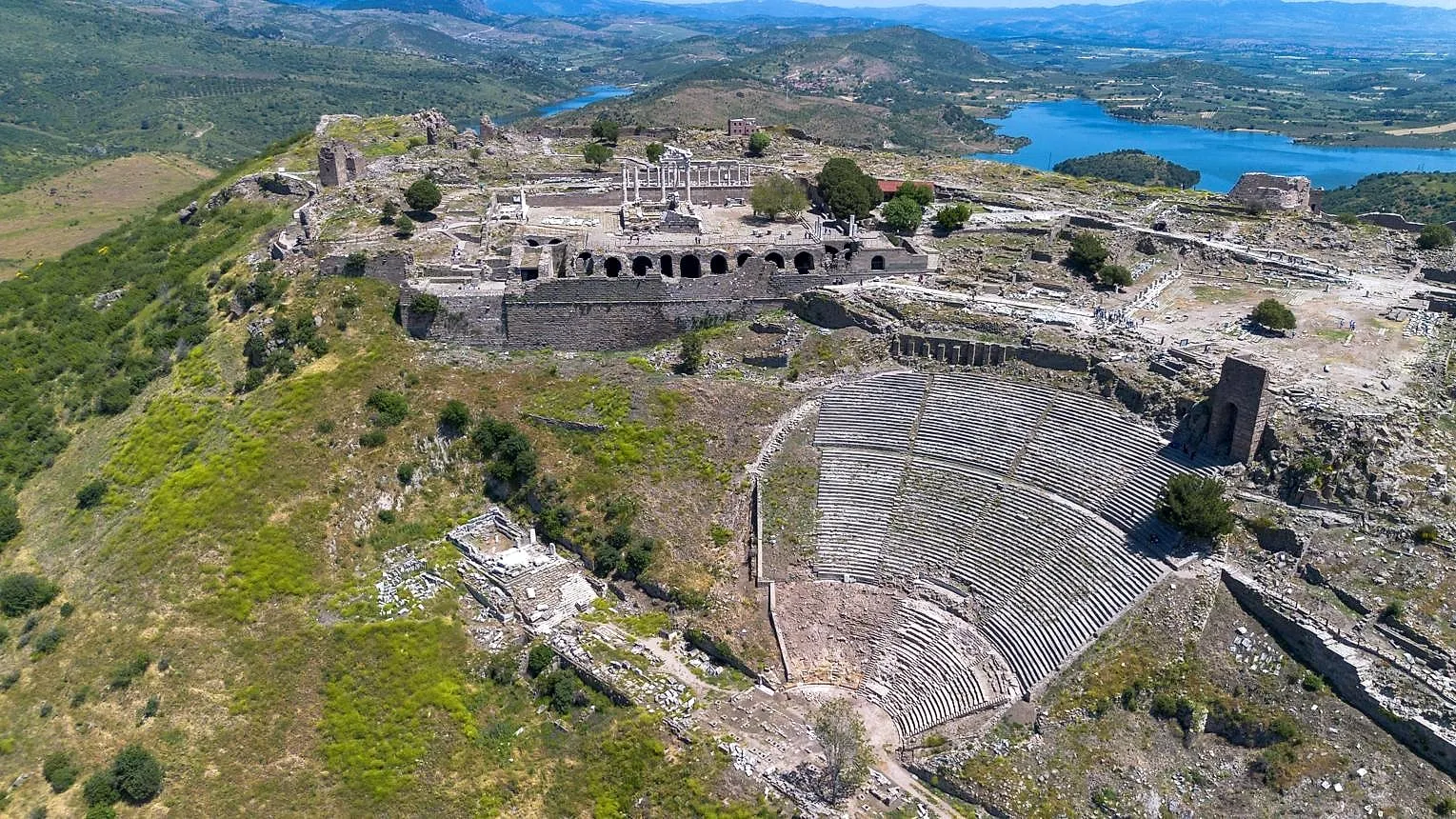 The steep theatre and acropolis of Pergamon from above