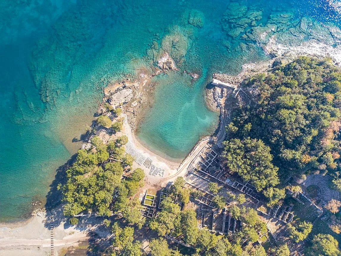 The ancient harbours of Phaselis among pine trees on the Mediterranean
