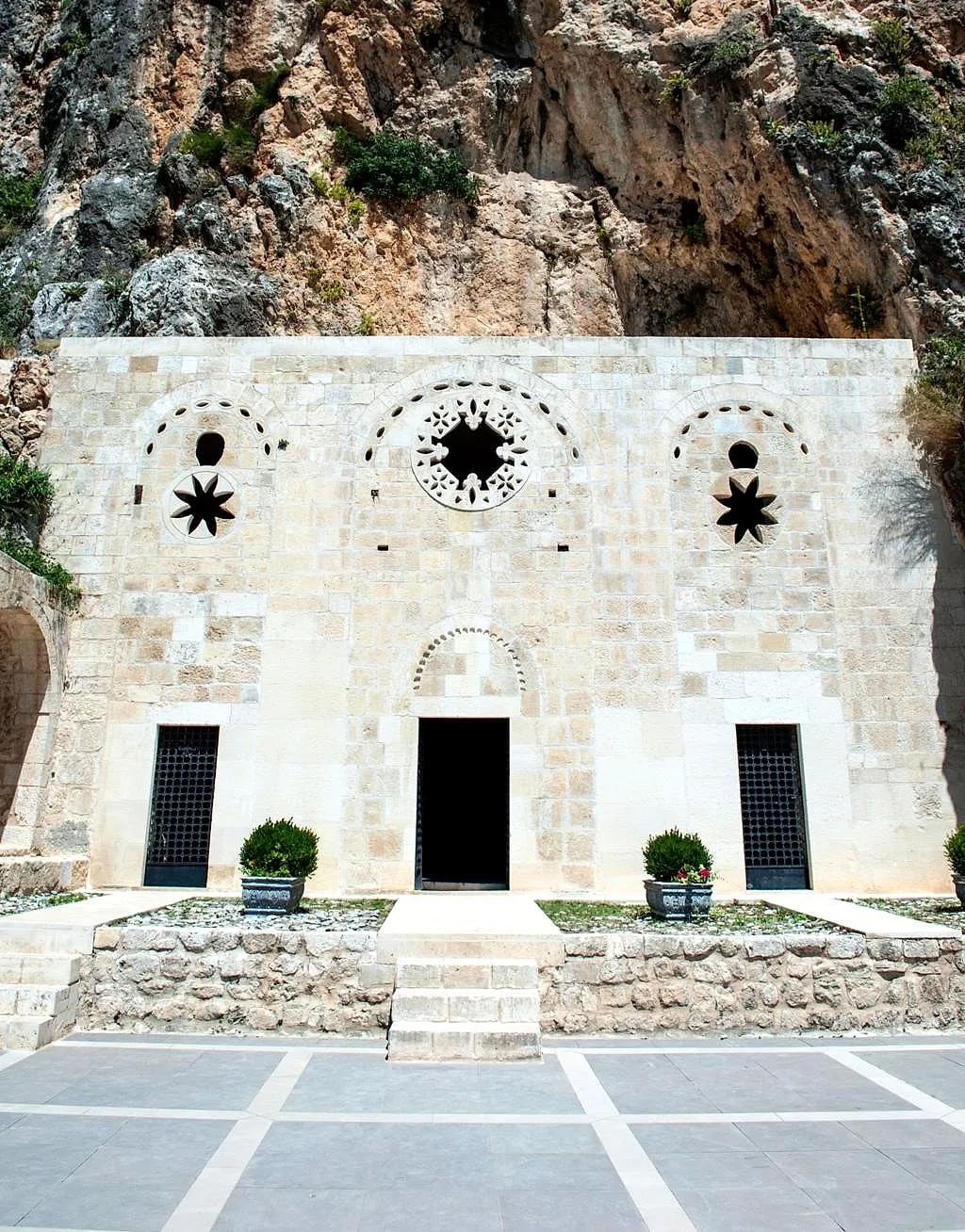 The carved stone façade of St Peter's Cave Church in Antakya